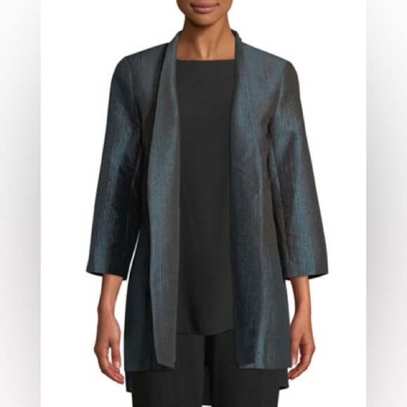 NWT EILEEN FISHER Pine Infinity Jacquard Blazer Shawl Collar 3/4 Sleeve XS/TP
